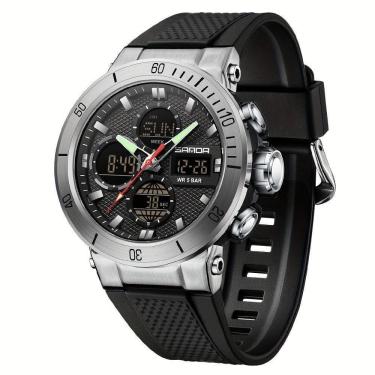 Imagem de Relógio De Pulso Esportivo Masculino De Moda Com Display Duplo, Alarme Preto Prateado