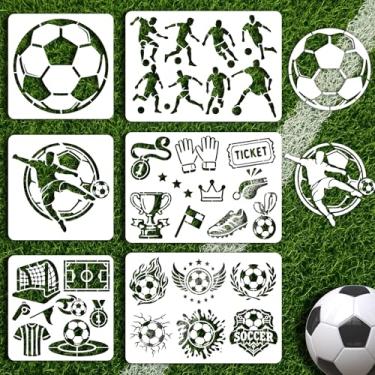 Imagem de INFUNLY 6 peças de estêncil de pintura de futebol para parede, estênceis de parede reutilizáveis, modelo de parede de ação de futebol para pintura 19 x 19 cm, 21 x 29 cm, modelos de troféus para
