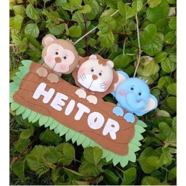 Imagem de Porta Maternidade Safari em Feltro, Decoração Infantil com Animais, Personalizado com Nome