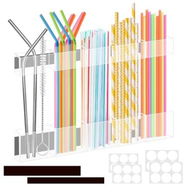 Imagem de SelfTek Organizador de suporte de canudo de 25 cm para porta de armário - Organizador de suporte de canudo de acrílico com fita adesiva e magnética, armazenamento reutilizável para porta de geladeira