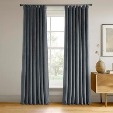 Imagem de HPD Half Price Drapes Cortinas blackout de veludo, com 240 cm de comprimento e bloqueio de luz total para quarto e sala de estar (1 painel), 127 cm L x 236 C, distância azul cinza