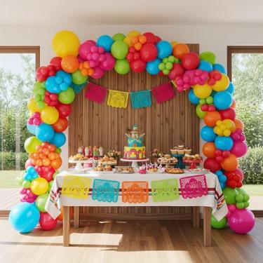 Imagem de Mexican fiesta balloon Garland Arch Kit Hot Pink Lime Green Orange Red Blue Yellow Rainbow Balloons For Day of the Dead Cinco de Mayo Cielito Lindo theme Birthday Baby Shower Party Decorations