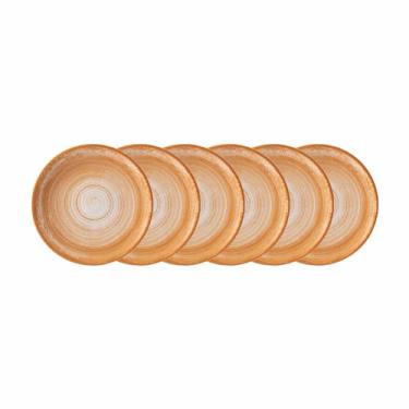 Imagem de Estojo com 6 Pratos Rasos em Porcelana, Modelo Redondo Oca, Decoração Esfera Mostarda, Porcelana Schmidt