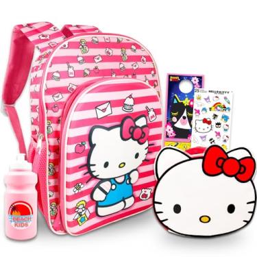 Imagem de Hello Kitty Backpack with Lunch Box for Girls - Bundle with 16" School Bag, Lunch Bag, Water Bottle, Stickers, More | Hello Kitty Backpack for Kids School Supplies