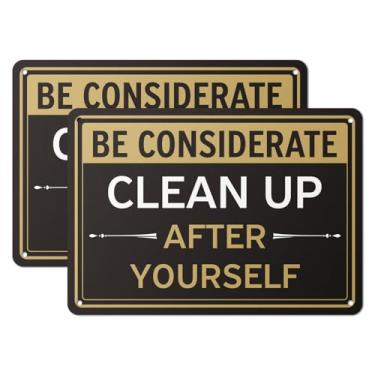 Imagem de 101SignCity Placa "Be Considerate, Clean Up After Yourself" para empresas, Airbnb e hotéis - 25,4 cm x 17,8 cm de alumínio, pacote com 2