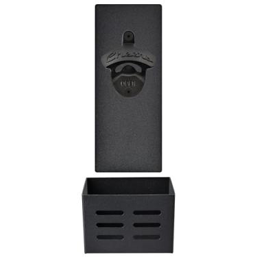 Imagem de Luwanburg Abridor de garrafa magnético Black Cheers com tampa coletor de tampa balde montado na parede para geladeira bar