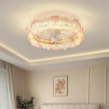 Imagem de OUFULA Ventilador de quarto moderno com luz LED para sala de estar, restaurante, quarto infantil, estudo, vila, ventilador elétrico com controle remoto LED (A B D50CM)