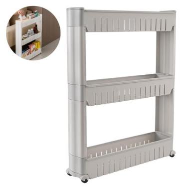 Imagem de Carrinho Organizador 3 Níveis Armário com Rodinhas Branco Multiuso par