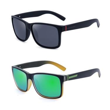 Imagem de LECKIRUT Óculos de sol vintage polarizados para homens e mulheres, retrô, grande, quadrado, espelhado, óculos de sol, B1 (2 peças) Preto Vermelho/Cinza + Preto/Verde, tamanho �nico