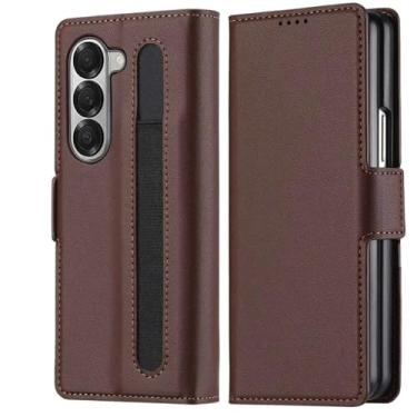 Imagem de Capa para Samsung Galaxy Z Fold6 Business Couro com Porta-Canetas Carteira Slot para Cartões Capa Flip (Para Samsung Galaxy Z Fold6/Marrom)
