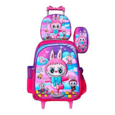 Imagem de Kit Mochila Labubu Infantil com Rodinhas + Lancheira Térmica + Estojo 
