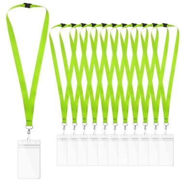 Imagem de Pacote com 12 cordões verdes maçã com fecho de segurança, suportes de crachá à prova d'água, tiras de pescoço de poliéster para cartões de identificação, eventos, escritório e escolas