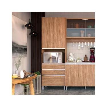 Imagem de Paneleiro Bartira Amazonita com 2 Portas, 3 Gavetas, 3 Prateleiras e 71cm de largura - Damasco