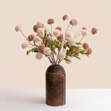 Imagem de Flores artificiais de outono com vaso de madeira – decoração de mesa de centro de mesa com estampa de crisântemo bege e marrom bege e marrom para decoração de mesa de jantar e fazenda de Ação de