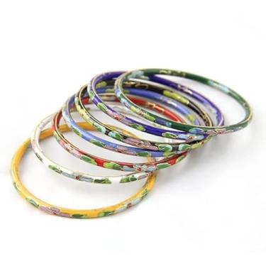 Imagem de Only My Live Home Pulseiras florais finas esmaltadas cloisonne coloridas feitas à mão para mulheres pulsos grandes, artesanato chinês ICH étnico vintage pulseira joias presentes, diameter 2.44 inch