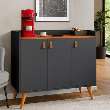 Imagem de Aparador buffet cantinho do café 3 portas Lara Pés Palito madeira Core