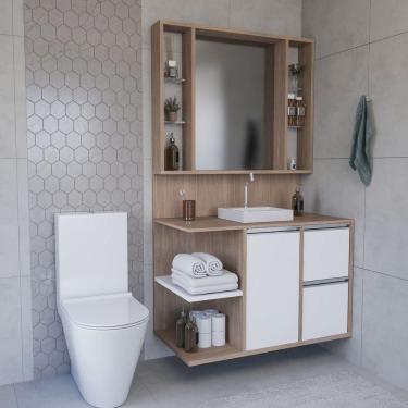 Imagem de Conjunto Gabinete E Espelheira Plena Premium 100cm Freijo Branco