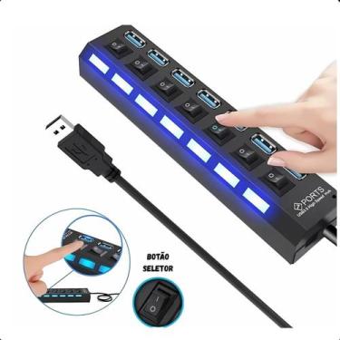 Imagem de Hub USB 2.0 7 Portas com LED Indicador  Conexão Rápida para HD e Pendr