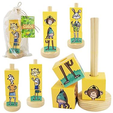 Imagem de Blocos De Montar Encaixe Quebra Cabeça Cubos Madeira Newart