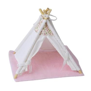 Imagem de Esquirla Móveis em miniatura para casa de bonecas, tenda de exposição, mini casa de madeira, brinquedo simulado para casa, sala de estudo, suprimentos para, com almofada rosa