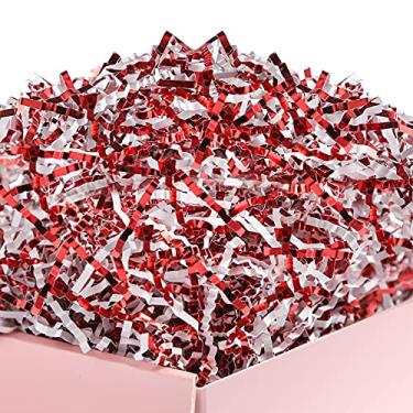 Imagem de UNIQOOO Papel metálico vermelho e branco com corte enrugado, enchimento de bengala de doce, tecido de ráfia de menta, enchimento de ráfia de recheio de zig, almofada de roupa de cama para artesanato de trincas, caixas de presente de aniversário de casamento