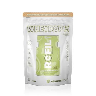 Imagem de REFIL Whey Protein WHEYDOP X Sabor Chocolate Branco com Pistache 900g elementoPuro Proteína concentrada não desnaturada e Proteína Isolada