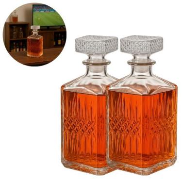 Imagem de 2 Garrafas de Vidro 500ml com Tampa Luxo Cristal Bar Whisky - Lyor