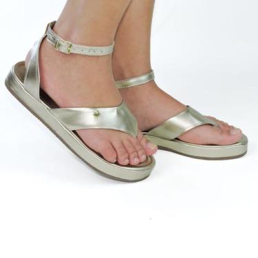 Imagem de Sandália Flat Form com Rebite de Coração - Tulip Shoes, Dourado, 37