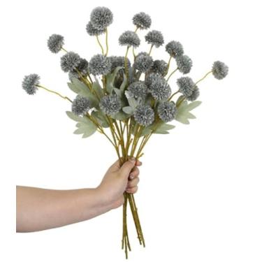 Imagem de Corkwaw 6 mini crisântemos artificiais, flores de seda sintética de 50 cm com hastes, enchimento de vaso para mesa de casamento centro de mesa (azul)