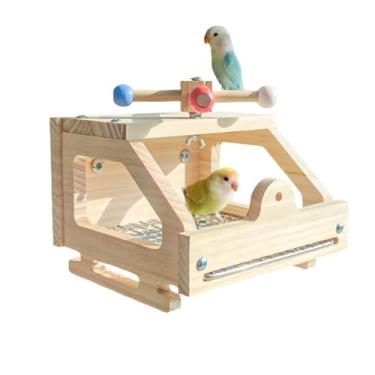 Imagem de Parque de pássaros para gaiola, plataforma de pássaros com malha removível para facilitar a limpeza, brinquedos interativos plataforma de madeira com poleiros rotativos para periquito de calopsitas de