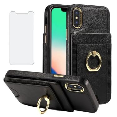 Imagem de Asuwish Capa de celular para iPhone Xs X 10 10s carteira com protetor de tela fina de couro PU com compartimento para cartão com bloqueio de RFID, suporte para iPhone X, iPhone Xs, iPhone10 i, PhoneX