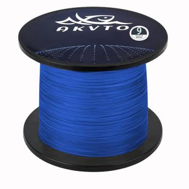 Imagem de AKVTO Linha de pesca trançada, 9 fios, 500 jardas, alta sensibilidade, resistente à abrasão (azul, 0,40 mm/36,3 kg)