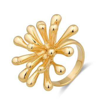 Imagem de Aprilery Anéis de ouro e prata para mulheres, moda banhado a ouro 18 K grosso anel de declaração anel com cúpula design máscara coquetel bijuteria para ela, Cobre, Sem pedra preciosa