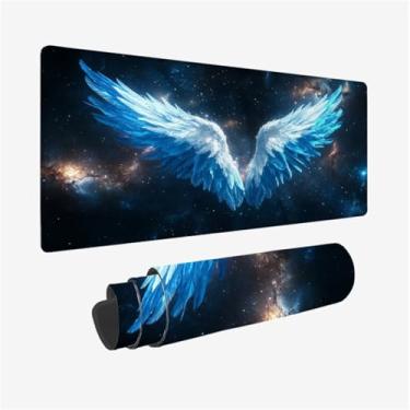 Imagem de Tapete de mesa de asa 900 x 500 mm, mouse pad azul 90,9 x 49,8 cm, à prova d'água, acessórios de mesa de escritório para presentes femininos, tapete de mouse XXL com base de borracha antiderrapante