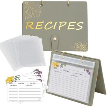 Imagem de Fichário de receitas com mangas de plástico, fichário de receitas em pé para 30 cartões de receitas, 10 x 15, kit organizador de receitas, livro de culinária em branco para cartões de receitas DIY e