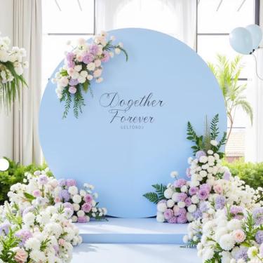 Imagem de Capa de fundo azul bebê redonda 2,5 m azul círculo arco capa de fundo chá de bebê festa de aniversário balão foto de casamento círculo redondo arco suporte capa de tecido elastano