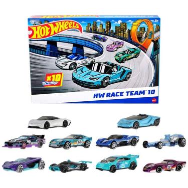 Imagem de Kit Carrinhos Pacote com 10 Veículos de Corrida em Escala 1:64, Hot Wheels