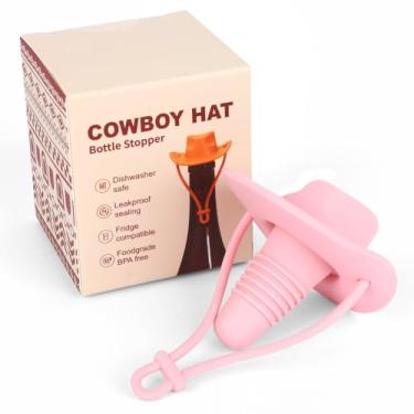 Imagem de lasuroa Tampa Vinho Chapéu Cowboy, Selador de Vinho Silicone Divertido Decorativa Tampa Cortiça de Champanhe Utensílio Cozinha para Bar em Casa (Rosa)