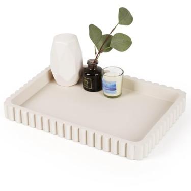 Imagem de Cathyeen Bandeja decorativa de concreto para decoração de mesa de café, bandeja de mesa de centro de 35,5 cm, bandeja otomana de mesa, bandejas decorativas retangulares modernas para decoração de casa
