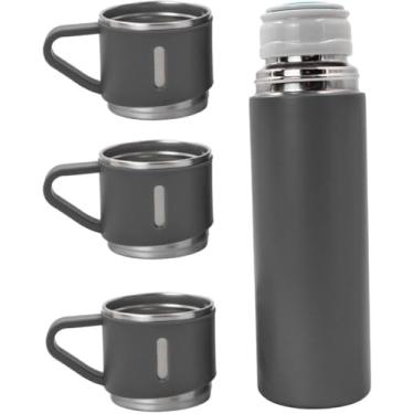 Imagem de Garrafa Termica Parede Dupla 3 Copo Aço Inox Squeeze 500ml Cor:Rosa (Cinza)