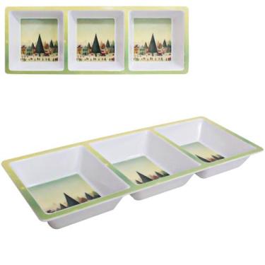 Imagem de Petisqueira De Melamina Retangular Natal Natalina Com 3 Divisórias 36,