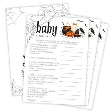 Imagem de OXRUN Hilarious Baby Shower Games, Halloween Baby Family Feud, 30 Double-Sided Fill in Game Cards for Little Ghost Gender Reveal Spooky Party Favor Supplies - D08