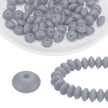 Imagem de HARFINGTON 100 contas de silicone 12 mm contas focais de borracha de lentilha a granel para canetas, chaveiro, pulseira, colar, artesanato, faça você mesmo, cinza claro