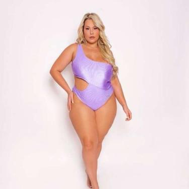 Imagem de Maiô plus size abertura lateral e um ombro só - It Curves, Lilás, 46