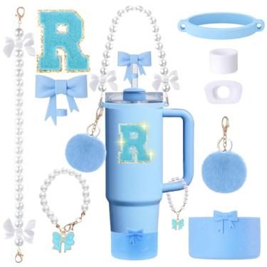 Imagem de Conjunto de 9 peças de acessórios para copos Stanley Cup - para copos de 850 g 1,134 g com alça - Kit Bule inclui enfeite de palha e bota, pingente, alça de pérola e adesivos - Presentes estéticos