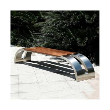 Imagem de ZzleoyuUUs-12 Banco de jardim ao ar livre em ziguezague placa de assento de madeira de aço inoxidável banco externo banco de pátio (pequeno)