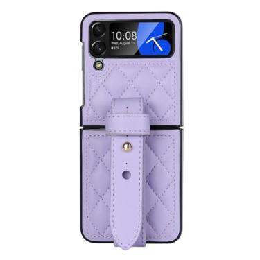 Imagem de Capa dobrável de couro com faixa de pulso para Samsung Galaxy Z Flip 3 4 5 6 capa, lavanda, para Z Flip5