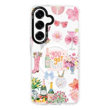 Imagem de ChiCaseVer Capa para Samsung Galaxy S24U, padrão de colagem motivacional rosa, TPU fino para festa compatível com MagSafe e proteção contra quedas de grau militar e proteção de câmera para mulheres e