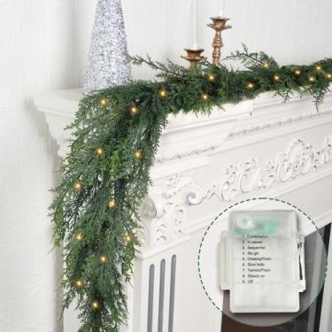 Imagem de Guirlanda de pinho de Natal OZFHUA 1,8 m com luzes para decoração