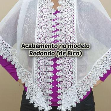 Imagem de Véu Ccb Congregação Cristã Adulto Renda Guipir Floral Larga (modelo El